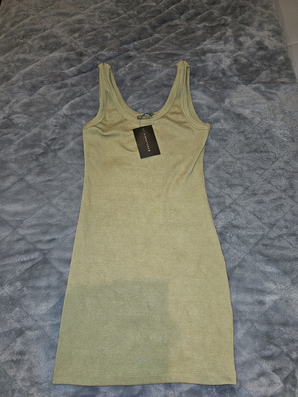 NWT Signature Olive Green Ribbed Tank Mini Dress